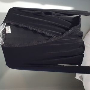 Patchington, size large, black deep v neck long sleeve top with lace det…